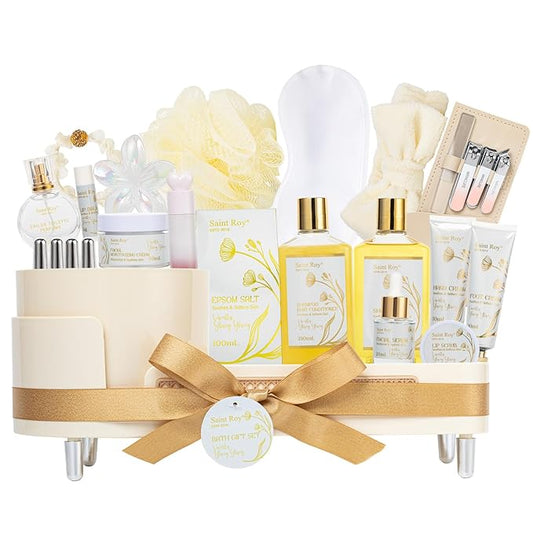 Mothers Day Gifts for Women, 23Pcs VANILLA & YLANG YLANG Spa Gift Basket for Women, Face Skin Lip Care, Bath & Body Set, Self Care Kit, Facial Cream, Birthday, Christmas, Valentines, Anniversary