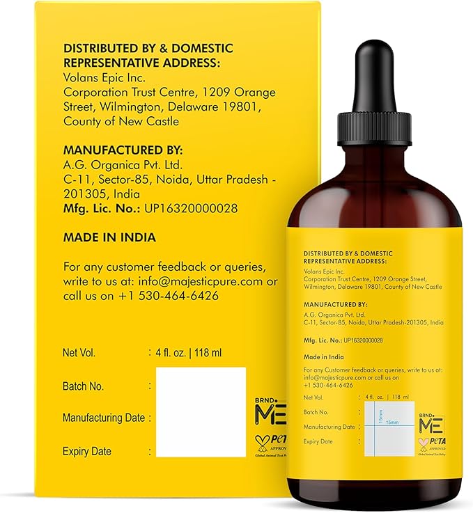 Majestic Pure Bhringraj Premium Carrier Oil 4oz (118ml) With Dropper for Hair Oiling, Scalp Massage & Skin Care