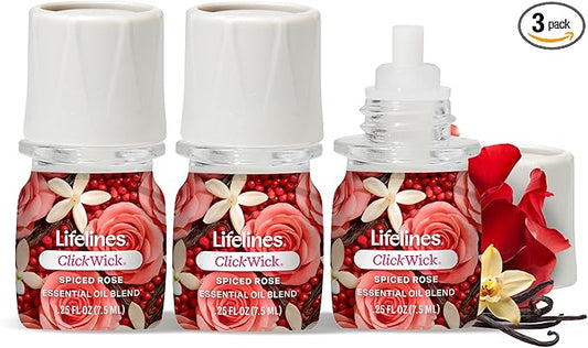 Lifelines ClickWick Essential Oil Blends for Lifelines Diffusers, 3-Pack Spiced Rose Set – Essential Oil Blend Refill for Candle, Plant & Shower Aromatherapy Diffuser – Fragrance for Diffusers
