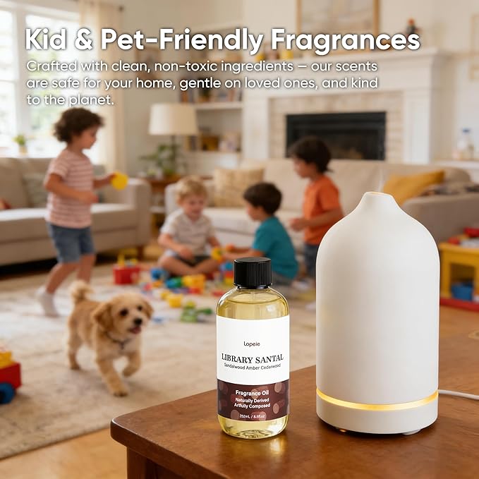 Lopeie Sandalwood Fragrance Oil – Essential Oil for Diffuser, Air Freshener & Room Spray, Long-Lasting with Notes of Sandalwood, Amber, Warm Cozy Scent for Ultrasonic & Waterless Diffusers, 4.1 Fl Oz