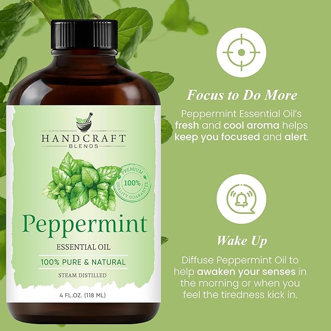 Handcraft Blends Herbal Focus Set: Peppermint and Basil Essential Oils – (2 x 4 Fl Oz) – 100% Pure & Natural – for Diffuser, Aromatherapy, and DIY Projects