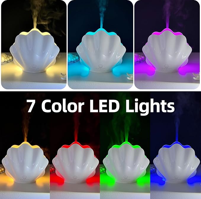 Essential Oil Diffuser 260ML, Shell Aroma Diffuser with Remote Control, 7 Colors LED Night Light for Bedroom Home Relaxation, Valentines Day Gifts