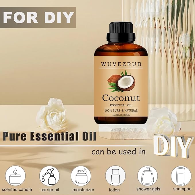 Coconut Essential Oil 240ML - 100% Pure and Natural for Aromatherapy Diffuser - 8 Fl Oz