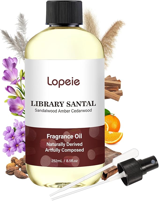 Lopeie Sandalwood Fragrance Oil – Essential Oil for Diffuser, Air Freshener & Room Spray, Long-Lasting with Notes of Sandalwood, Amber, Warm Cozy Scent for Ultrasonic & Waterless Diffusers, 8.5 Fl Oz