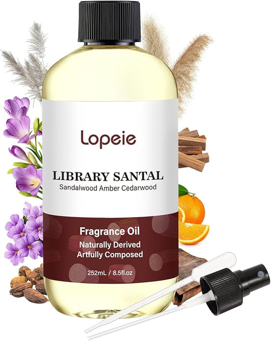Lopeie Sandalwood Fragrance Oil – Essential Oil for Diffuser, Air Freshener & Room Spray, Long-Lasting with Notes of Sandalwood, Amber, Warm Cozy Scent for Ultrasonic & Waterless Diffusers, 8.5 Fl Oz