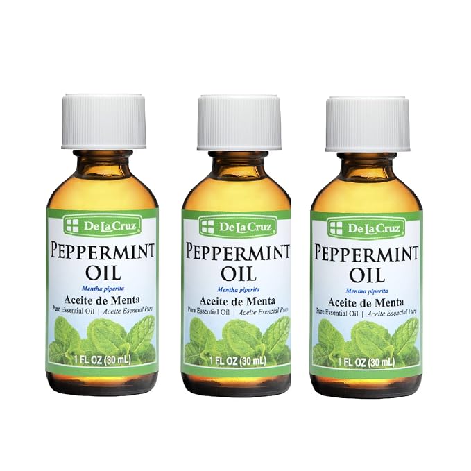 De La Cruz Peppermint Essential Oil - 100% Peppermint Oil for Aromatherapy - Steam Distilled - 1 Fl OZ (3 Bottles)
