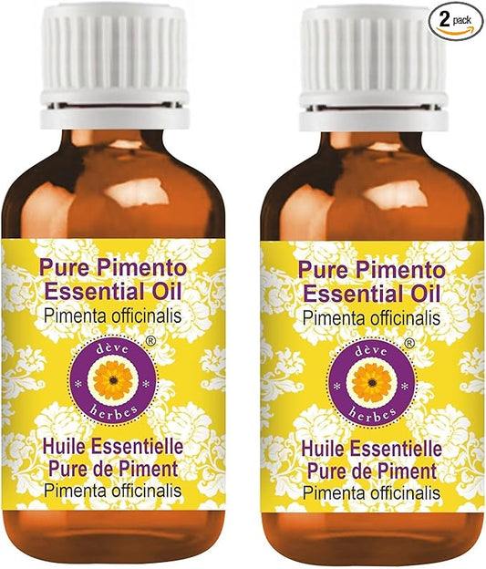 Deve Herbes Pure Pimento Essential Oil (Pimenta officinalis) Steam Distilled (Pack of Two) 100ml X 2 (6.76 oz)