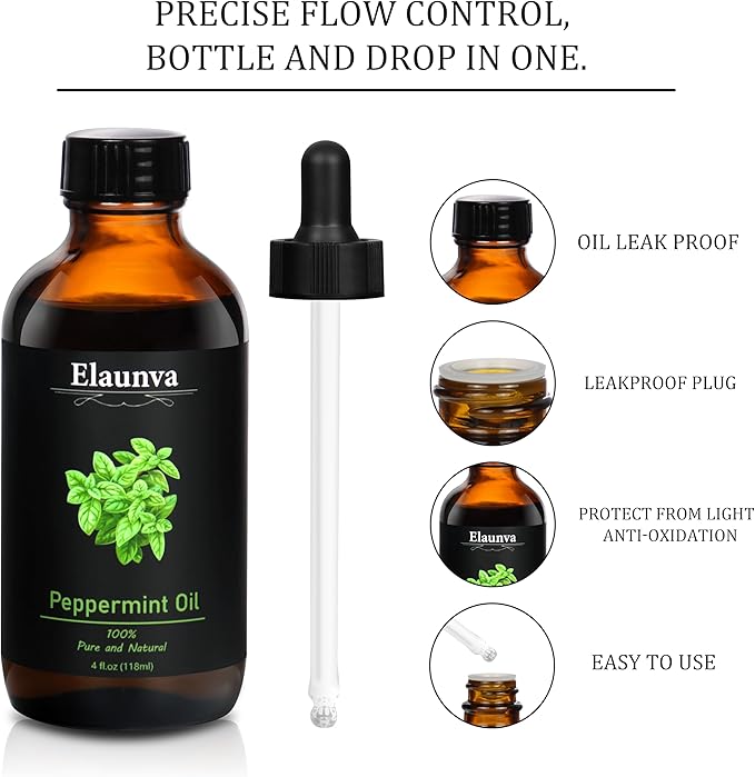 Peppermint Essential Oil, 4Fl.Oz (118ML) 100% Pure&Natural Oils for Aromatherapy Diffusers, Humidifiers,DIY Candle and Soap Making, Gift,Plant Scent,Spring Gifts(Peppermint)