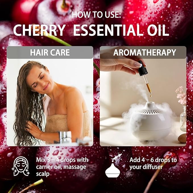 Cherry Essential Oil, 16 fl oz (480ml) - ZODION Cherry Fragrance Oil for Diffuser, Massage, Humidifier, DIY Candle, Soap Making, Home, Bath, Yoga