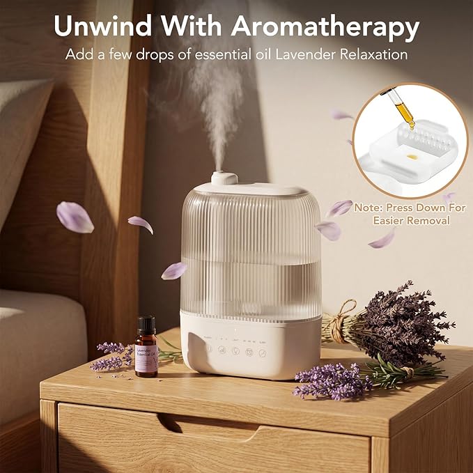 Electactic 3L Top Fill Humidifier, Essential Oil Diffuser & Cool Mist Humidifiers, Smart Humidity Control, Quiet Ultrasonic, 360° Nozzle, 7-Color Light for Bedroom, Home Office