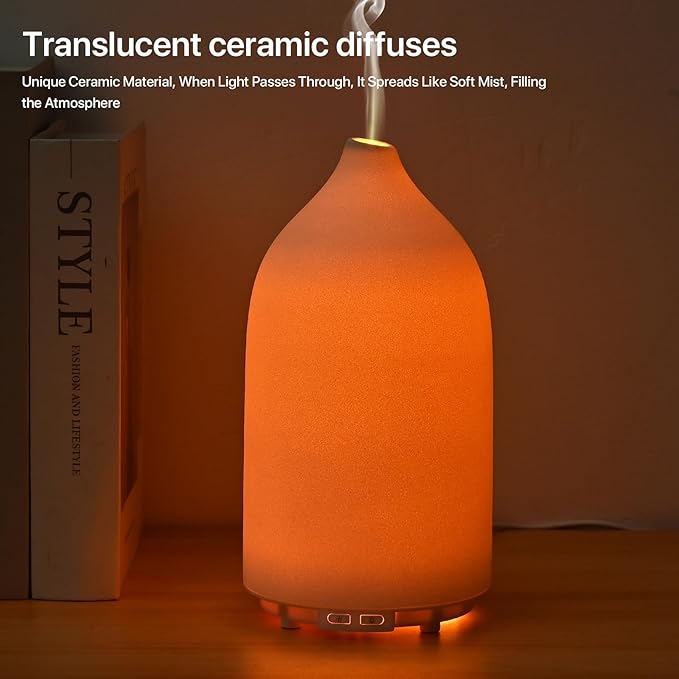 Aroma Diffuser,500ML Ceramic Ultrasonic Essential Oil Diffuser for Aromatherapy with 7-Color LED Light Waterless Auto Off for Room Office, (500ML)