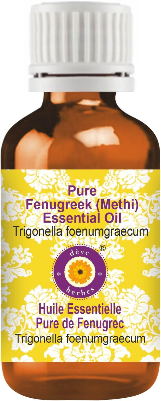 Deve Herbes Pure Fenugreek (Methi) Essential Oil (Trigonella foenumgraecum) Steam Distilled 100ml (3.38 oz)
