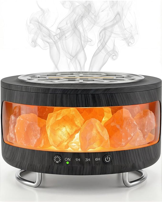 Essential Oil Diffuser with Himalayan Salt Lamp, 350ml Ultrasonic Aromatherapy Humidifier, 7 Colors LED Light, Timer & Auto Shut-Off for Home Bedroom Office Spa Yoga