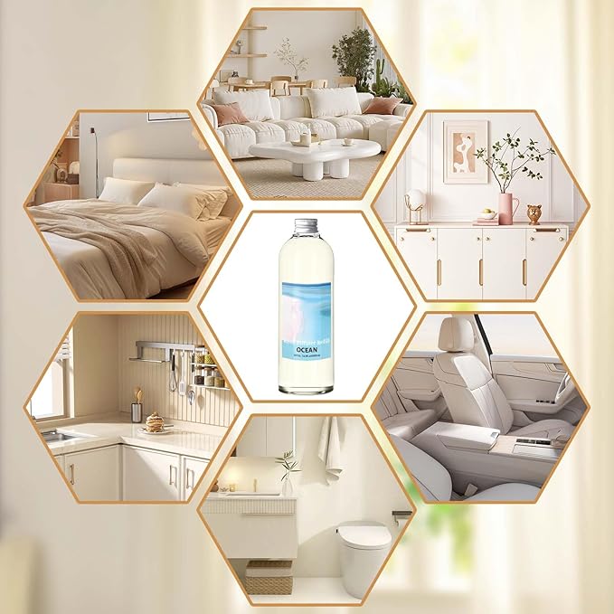 STRN Ocean Reed Diffuser Refill 500ml with 6 Natural Reed Sticks, Premium Refills Aromatherapy for Home, Long-Lasting Fragrance for Living Room, Bedroom, Office | Alcohol-Free
