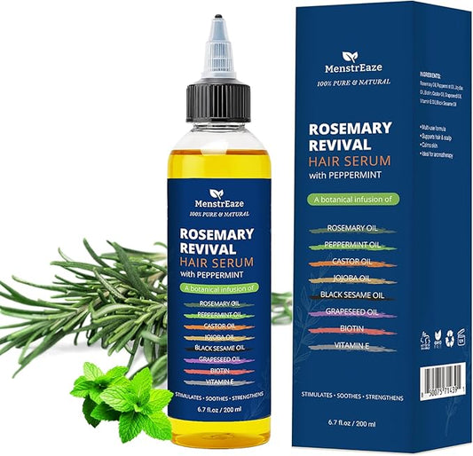 Rosemary, Peppermint & Castor Oil for Hair Growth & Scalp Refresh (6.7 fl oz), Infused with Biotin, Black Sesame, Grapeseed, Jojoba, & Vitamin E Oils for Itchy Scalp, Refreshing & Hydration