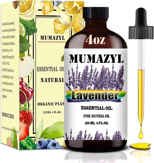 Lavender Essential Oil, Lavender Oil 4 Fl Oz 120ML for Diffuser Humidifier Yoga Cleaning DIY Candle Soap Making MUMAZYL Essential Oils