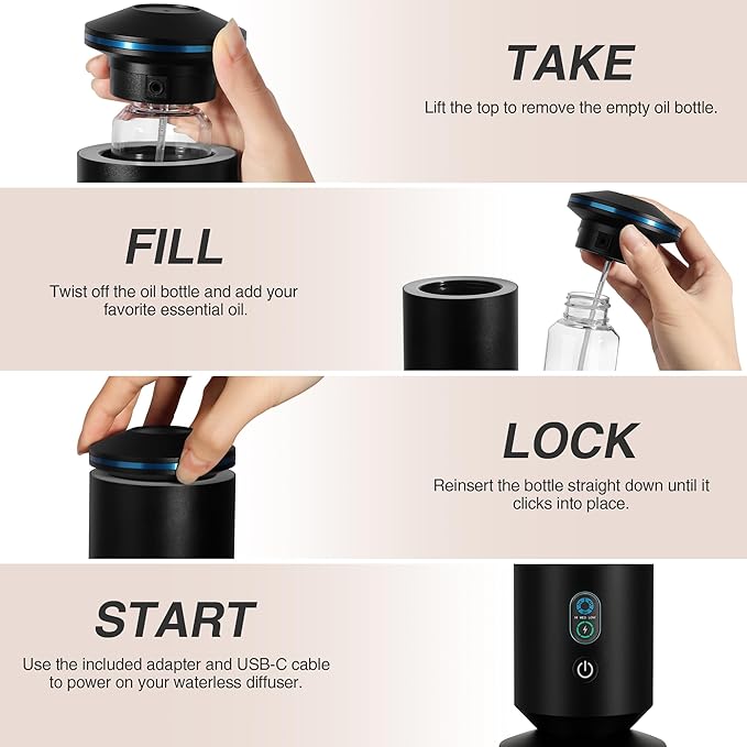 Upgraded Waterless Scent Diffuser Starter Kit - 1500 Sq Ft Coverage, Scent Diffuser for Home, Hotel, Studio, Essential Oil Diffuser Large Room, 7 Mood Lights Setting, 5 Essential Oils Included