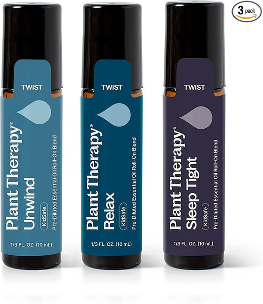 Plant Therapy Sleep Easy Essential Oil Roll On Blend Set 10 mL (1/3 oz) Each of Relax, Sleep Tight & Unwind, Pure, Pre-Diluted, Essential Oil Blends