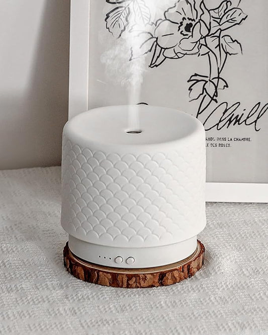 Essential Oil Diffuser -280ml Ceramic Diffuser for Large Room&Commercial Use, 2.4MHz Cool Mist Humidifier & Independent Decorative Light & Aromatherapy Diffuser, Pulse&Continuous Mist, Timer, Auto-Off