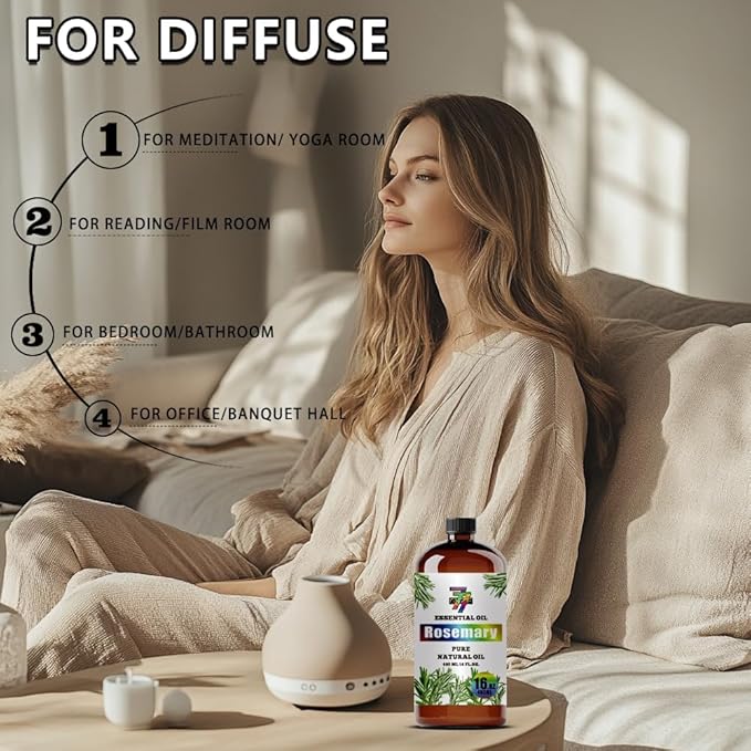 Rosemary Essential Oil - GV77ZF Rosemary Oils for Diffusers, Humidifiers, DIY Candles, Soap, Cleaning, Home, Office, Yoga, Massage, Gifts - 16 fl oz (480 ml)