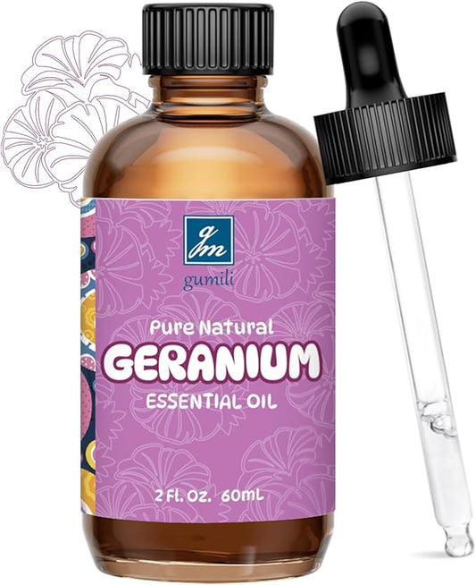 GM Gumili Geranium Essential Oil 2 Oz, Pure Geranium Oil for Skin, Hair, Diffuser, DIY Projects