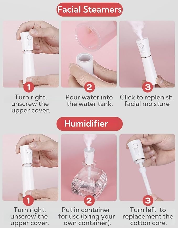 Portable Small Humidifier Dual Nozzle - Large Cool Mist Humidifiers Double Spray Ports, Water Shortage Protection, Ultra-Quiet, Mini Humidifier for Bedroom Plants Office Car Travel (Red)