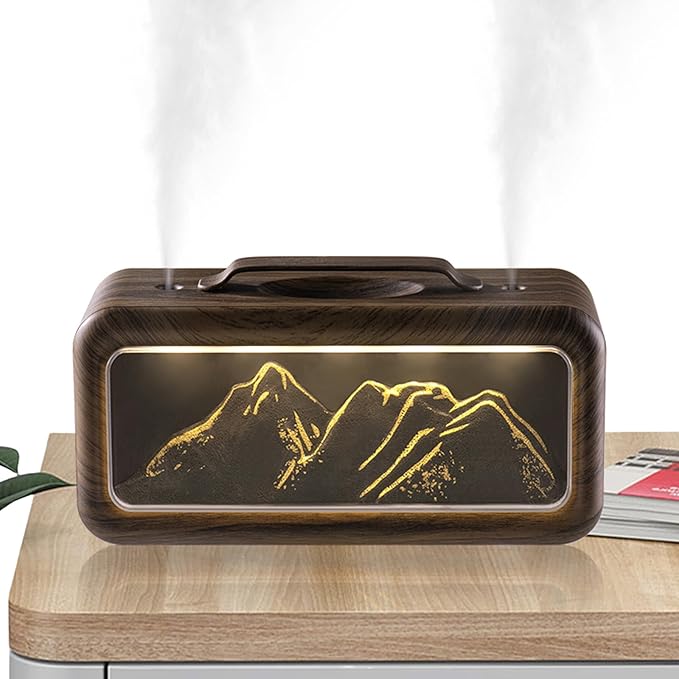 600ML Dual Mist Spray Snow Mountain Essential Oil Diffuser with 3 Modes Night Light USB Desktop Humidifier for Bedroom Home Office