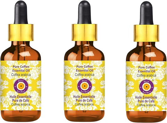 Deve Herbes Pure Coffee Essential Oil (Coffea Arabica) with Glass Dropper Steam Distilled (Pack of Three) 100ml X 3 (10 oz)
