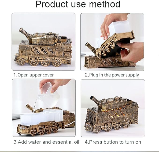 300ml Train Humidifier Aroma Diffuser Christmas Essential Oil Diffuser Vintage steam Dual Mist Modes Cool Mist Air Desktop(Bronze)