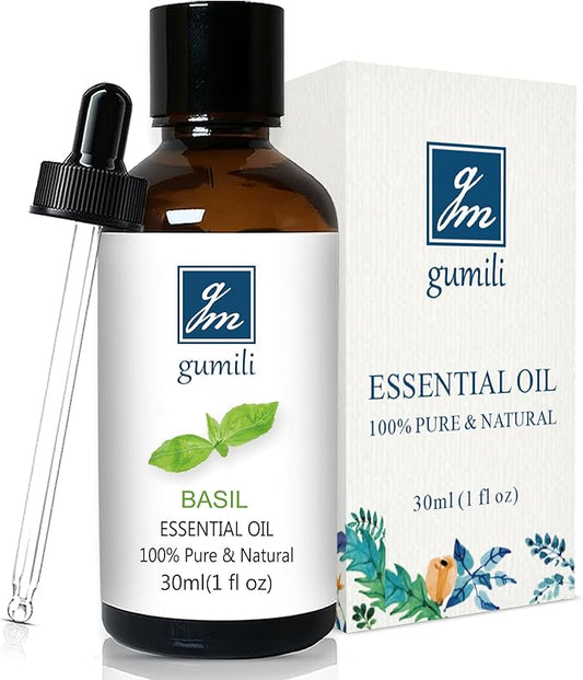 GM Gumili Basil Essential Oil 1 Oz – 100% Pure Natural Basil Oil for Diffuser, Skin, Massage & DIY, Fresh Herbaceous Aroma