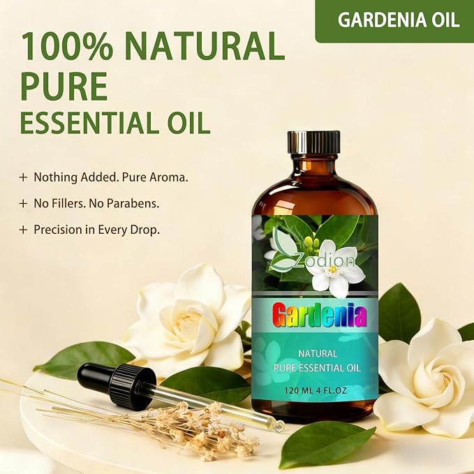 ZODION Gardenia Essential Oil 4 fl oz (120ml) - Fragrance Oil for Diffuser, Massage, Humidifier, DIY Candle, Soap Making, Home, Bath, Yoga