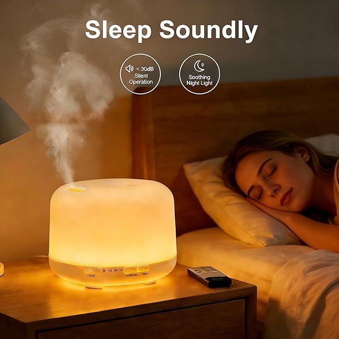 500ML Aromatherapy Diffusers 2-in-1 Essential Oil Diffuser,Diffuser Humidifier Large Room, Air Diffusers for Bedroom,Scent Diffuser,Humidifier with Auto Off Function(Warm Light)