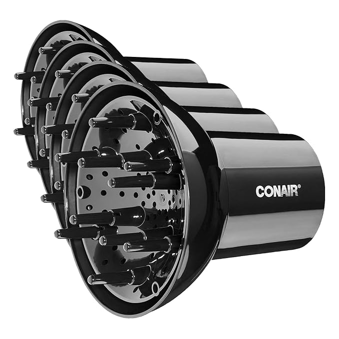 Conair Diffuser Attachment for Hair Dryer,Volumizing Universal Blow Dryer Diffuser for Frizz-Free Curls,Fits Dryers from 1.75-Inch to 2.3-Inch Nozzle Sizes,Black,(Pack of 4)