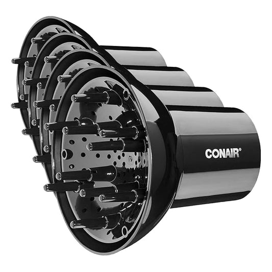 Conair Diffuser Attachment for Hair Dryer,Volumizing Universal Blow Dryer Diffuser for Frizz-Free Curls,Fits Dryers from 1.75-Inch to 2.3-Inch Nozzle Sizes,Black,(Pack of 4)