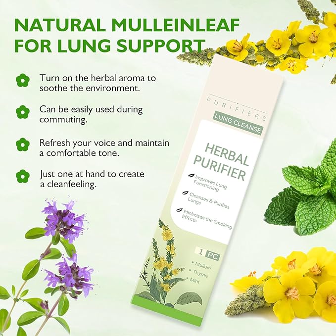 Herbal Diffuser Pen with Mullein, Thyme, Mint Extracts for Lung Cleasing Breathing, Relaxation, Stress Relief, 600 Uses (Acrylic, 1)