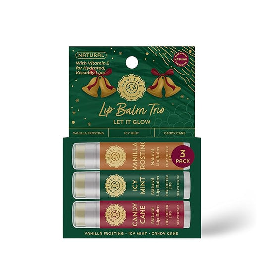 Holiday Stocking Stuffer Lip Balm Set: All-Natural Shea Butter, Beeswax, Coconut Oil, & Vitamin E Infused Lip Care (3 Pack, Let It Glow)