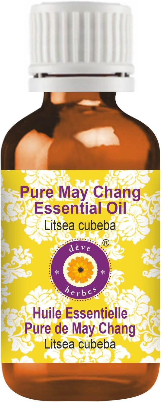 Deve Herbes Pure May Chang Essential Oil (Litsea cubeba) Steam Distilled 100ml (3.38 oz)