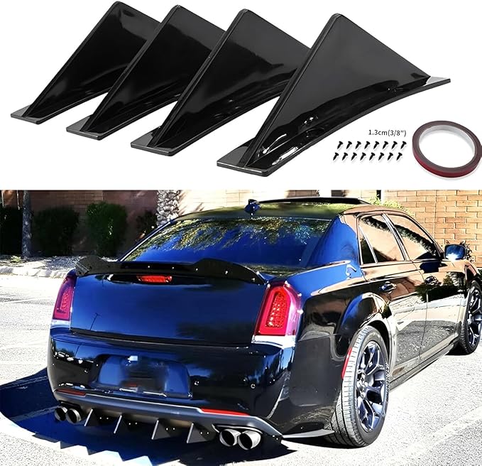 4pcs Car Rear Lower Bumper Wing Lip Diffuser, Anti-Crash Accessories Spoiler Shark Fin Protector, Rear Bumper Splitter Lip Wing with Screw, Universal Auto Decoration for Car SUV Truck