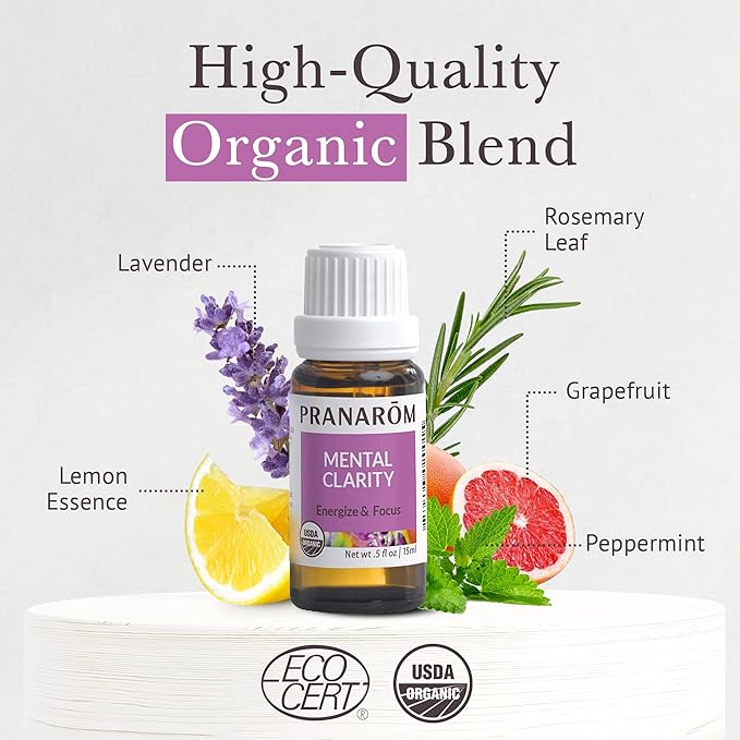 Pranarom - Mental Clarity 15ml Essential Oil Blend - Peppermint, Lemon, Grapefruit, Lavender - 100% Pure, Aromatherapy