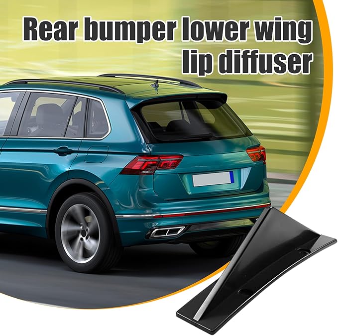 Augeny 4PCS Car Rear Lower Bumper Wing Lip Diffuser, Anti-Crash Curved Shape Auto Shark Fin Spoiler Protector with Screws, Universal Rear Bumper Lip Diffuser Kit for Car SUV Truck (Curved/Black)