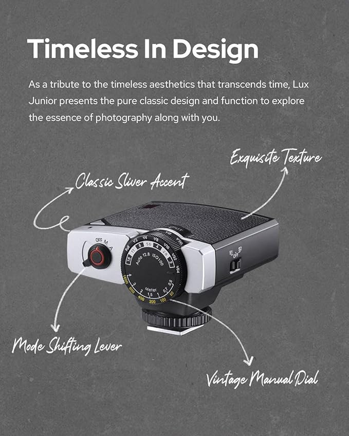 Godox Lux Junior Retro Camera Flash with Diffuser, Speedlite GN12 6000K±200K CCT, Automatic and Manual Modes 1/1-1/64 Flash Power, 28mm Focal Length for Canon Nikon Sony Fuji Olympus Hot Shoe Cameras