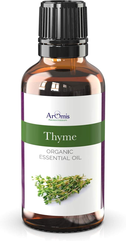 ArOmis Organic Thyme Essential Oil - 100% Pure Therapeutic Grade - Undiluted, Premium Oil - 150 Micron Filtered, Perfect for Aromatherapy Diffusers (30ml / 1 fl oz)