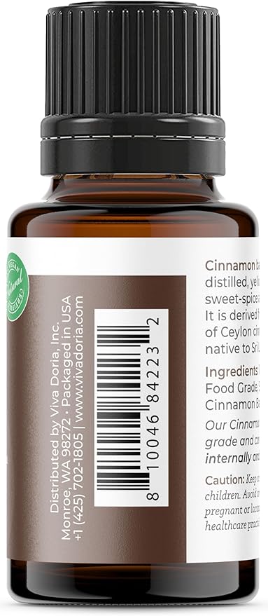Viva Doria Ceylon Cinnamon Bark Oil - 100% Pure, Natural, Undiluted, Food Grade Essential Oil, 15 mL (0.5 Fl Oz)