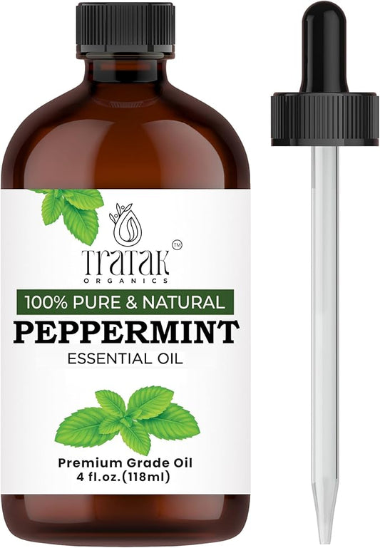 Peppermint Essential Oil 4 Fl Oz - 100% Pure and Natural Oil with Premium Glass Dropper, Premium Therapeutic Grade Essential Oil for Diffuser, Cleaning, Hair Care and Aromatherapy