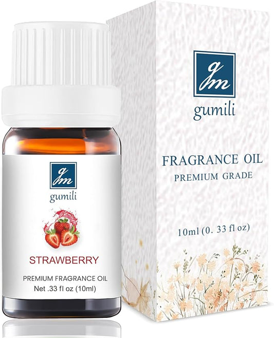 GM Gumili Strawberry Essential Oil - Pure Organic Scent for for Aromatherapy, Diffusers, Spray, Skin & Hair Care, Massage, DIY Candles & Soap, Perfume - Fruity Fragrance, 10mL