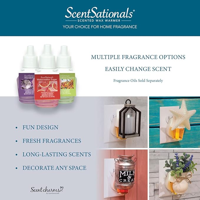 Scentsationals Plug in Decor Heater - Concord - Fragrance Oil Air Freshener for Continuous Scent in Home and Bathroom
