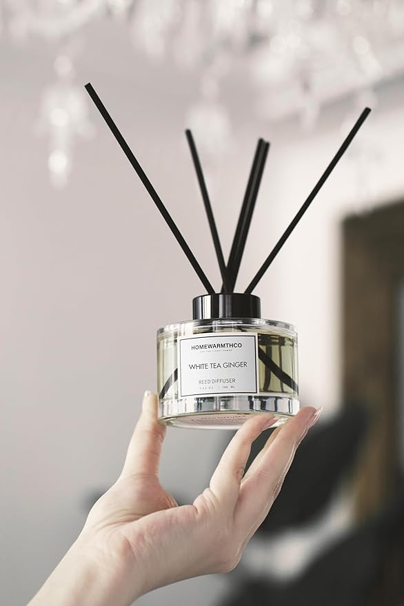 White Tea Amber Reed Diffuser Set - Luxury Fragrance Reed Diffusers for Home. Office, Bathroom, Kitchen and Home Decor - Long-Lasting Scent with Non-Toxic Oils (5.63 oz, 160ml)