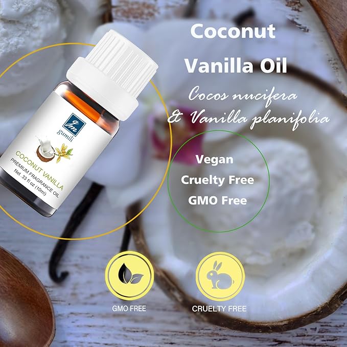 GM Gumili Coconut Vanilla Essential Oil - Natural Perfume for Aromatherapy, Perfume Making, Candles, Soap, Room Spray, Diffuser Blends - Organic, 10mL Undiluted - Pack of 2