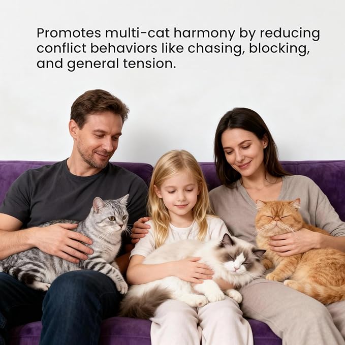 Cat Calming Pheromone Diffuser Starter Kit for Multi-Cat Plug-in + 2 Refills (48ml), Odorless Drug-Free Anxiety Relief – Stops Meowing, Scratching, Fighting, 2-Month Supply