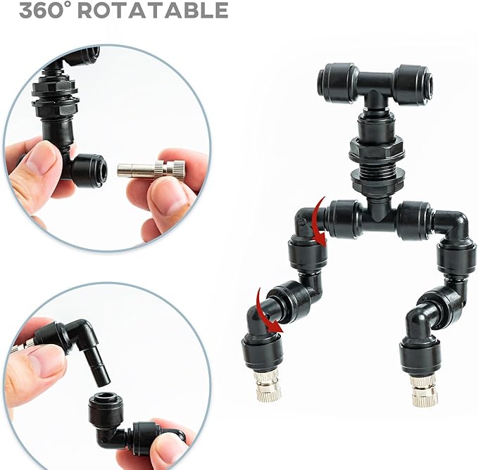 VEXPLO Reptile Terrarium Misting Nozzle 360 Degree Adjustable Reptile Fogger Mist Sprinkler, Dual-Head Black Misting Spray Nozzles for Aquarium Rainforest
